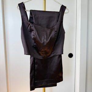 House of Harlow 1960 Chocolate Satin Corset & Flared Pants Set